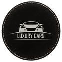 Black/Silver 4" Round Laserable Leatherette Coaster