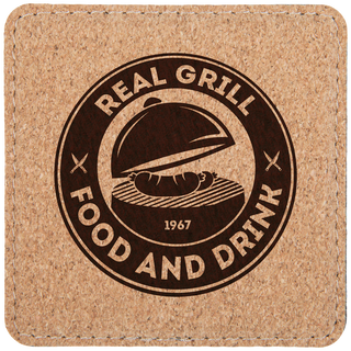 4" x 4" Square Cork Coaster with Stitching