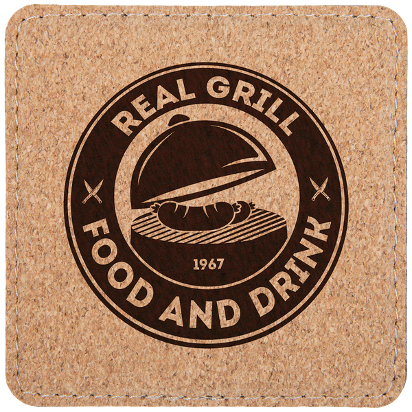 Cork 4" x 4" Square Laserable Leatherette 6-Coaster Set