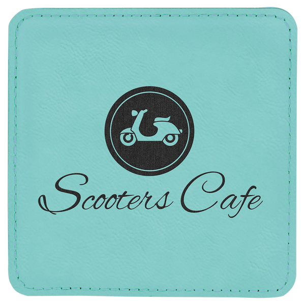 Teal 4" x 4" Square Laserable Leatherette Coaster