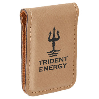 Light Brown 1 3/4" x 2 1/2" Laserable Leatherette Money Clip