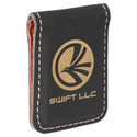 Black/Gold 1 3/4" x 2 1/2" Laserable Leatherette Money Clip