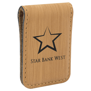 1 3/4" x 2 1/2" Bamboo Laserable Leatherette Money Clip
