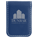Blue/Silver 1 3/4" x 2 1/2" Laserable Leatherette Money Clip