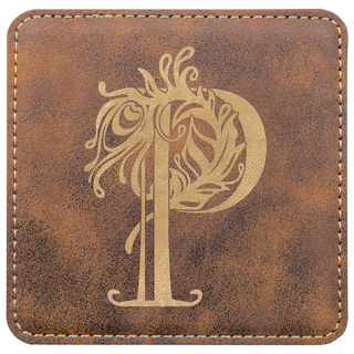 4" x 4" Square Rustic/Gold Laserable Leatherette Coaster