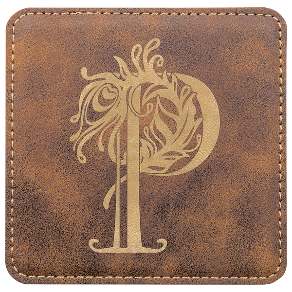 Rustic/Gold 2 4" x 4" Square Laserable Leatherette 6-Coaster Set