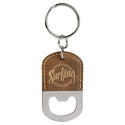 Rustic/Gold Oval Laserable Leatherette Bottle Opener Keychain