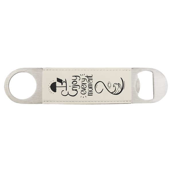 White/Black 1 1/2" x 7" Laserable Leatherette Bottle Opener