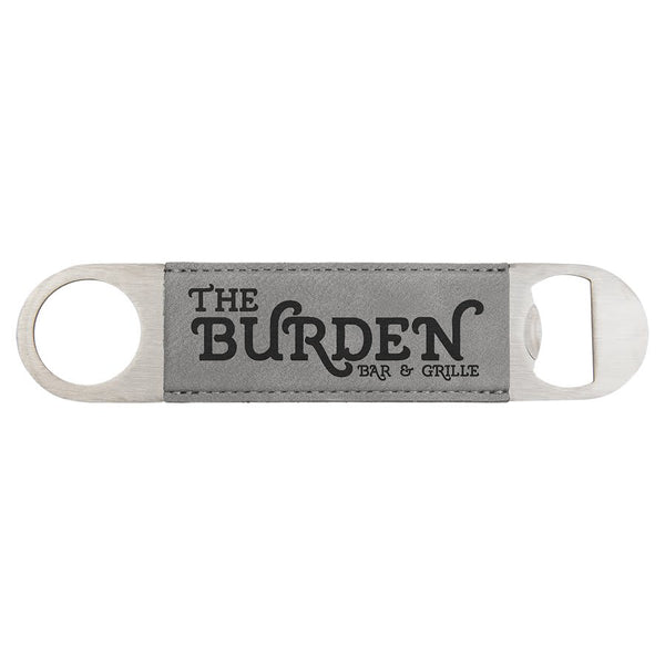 Gray 1 1/2" x 7" Laserable Leatherette Bottle Opener
