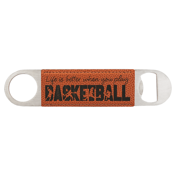 Basketball 1 1/2" x 7" Laserable Leatherette Bottle Opener