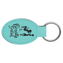 Teal 3" x 1 3/4" Laserable Leatherette Oval Keychain