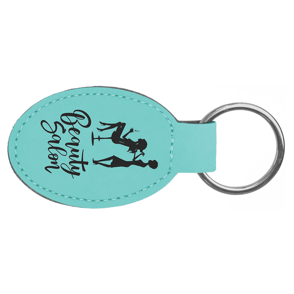 Teal 3" x 1 3/4" Laserable Leatherette Oval Keychain