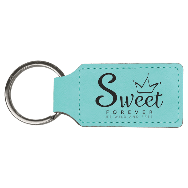 Teal 2 3/4" x 1 1/4" Laserable Leatherette Rectangle Keychain