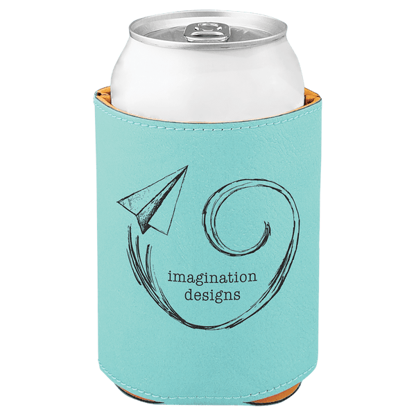 Teal 3 3/4" Laserable Leatherette Beverage Holder