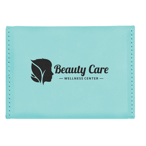 Teal 3 3/4" x 2 3/4" Laserable Leatherette Hard Business Card Holder