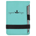 Teal 3 1/4" x 4 3/4" Laserable Leatherette Mini Notepad with Pen