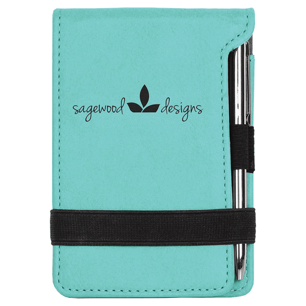 Teal 3 1/4" x 4 3/4" Laserable Leatherette Mini Notepad with Pen