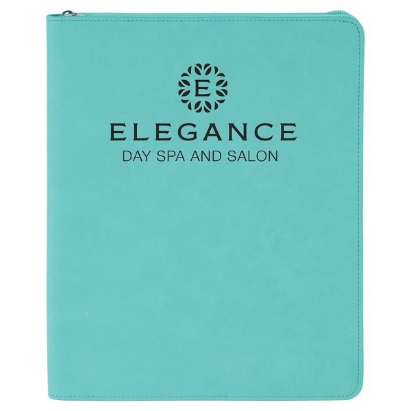 Teal 9 1/2" x 12" with Zipper Laserable Leatherette Portfolio with Notepad