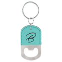 Teal Oval Laserable Leatherette Bottle Opener Keychain