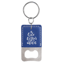 Blue/Silver Rectangle Laserable Leatherette Bottle Opener Keychain