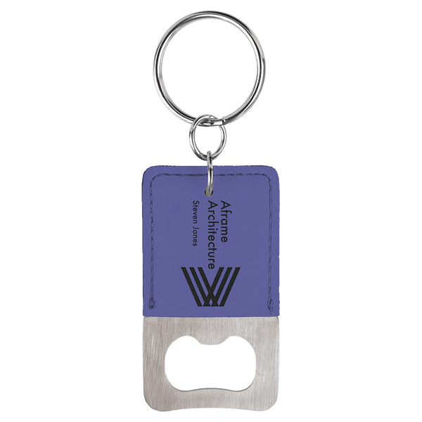 Purple Rectangle Laserable Leatherette Bottle Opener Keychain