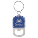 Blue/Silver Oval Laserable Leatherette Bottle Opener Keychain
