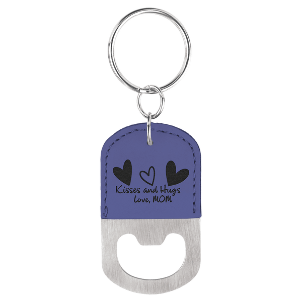 Purple Oval Laserable Leatherette Bottle Opener Keychain