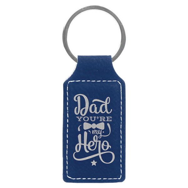 Blue/Silver 2 3/4" x 1 1/4" Laserable Leatherette Rectangle Keychain