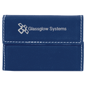 Blue/Silver 3 3/4" x 2 3/4" Laserable Leatherette Hard Business Card Holder