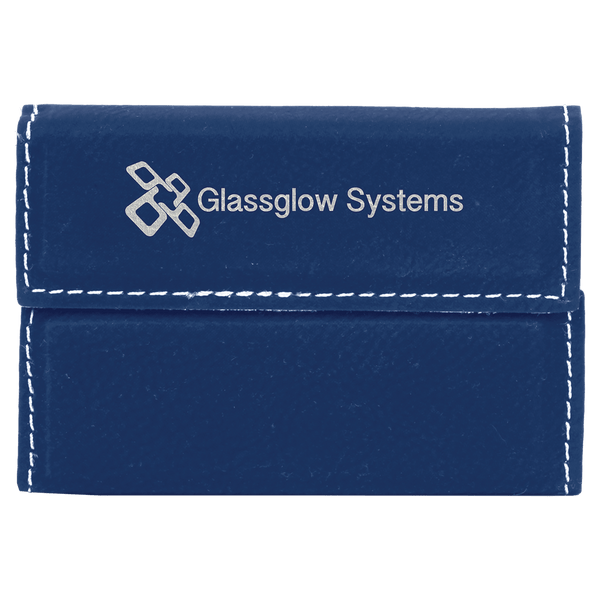 Blue/Silver 3 3/4" x 2 3/4" Laserable Leatherette Hard Business Card Holder