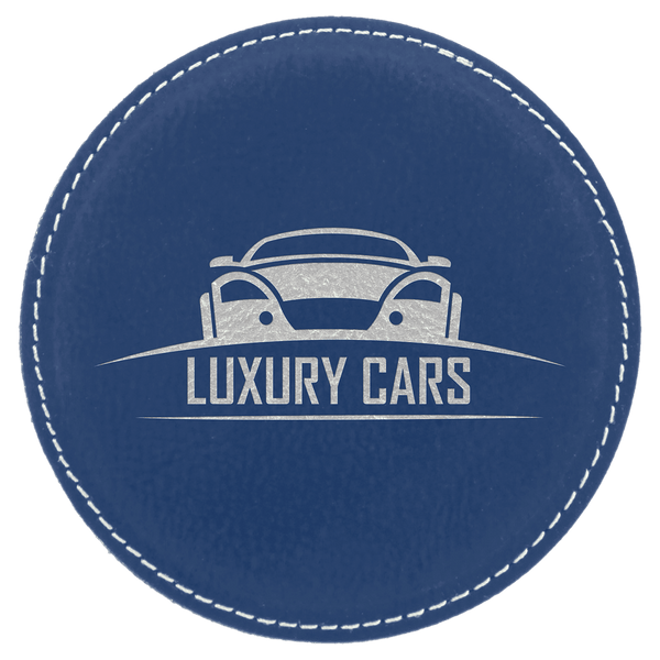 Blue/Silver 4" Round Laserable Leatherette Coaster