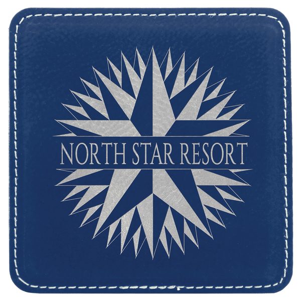 Blue/Silver 4" x 4" Square Laserable Leatherette Coaster