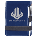 Blue/Silver 3 1/4" x 4 3/4" Laserable Leatherette Mini Notepad with Pen