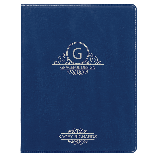 Blue/Silver 7" x 9" Laserable Leatherette Small Portfolio with Notepad