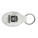 White Marble 3" x 1 3/4" Laserable Leatherette Oval Keychain