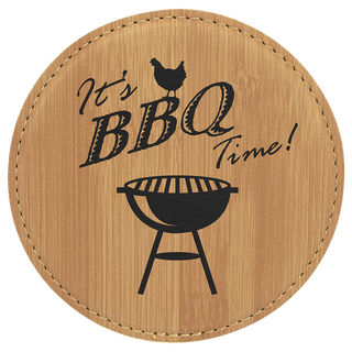 4" Round Bamboo Laserable Leatherette Coaster