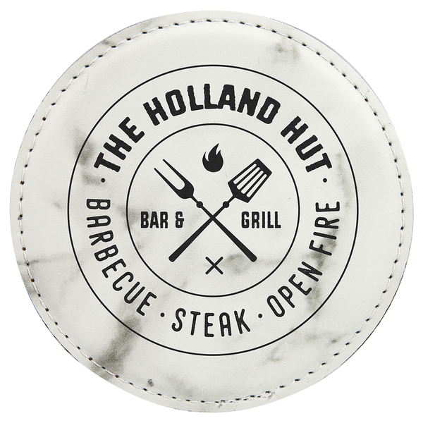 White Marble 4" Round Laserable Leatherette Coaster