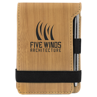 3 1/4" x 4 3/4" Bamboo Laserable Leatherette Mini Notepad with Pen