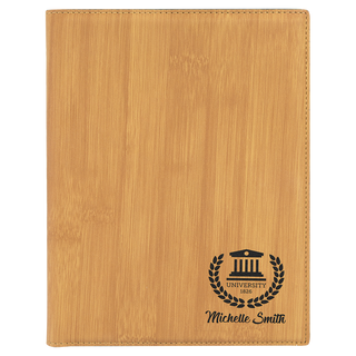 7" x 9" Bamboo Laserable Leatherette Small Portfolio with Notepad