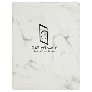 7" x 9" White Marble Laserable Leatherette Small Portfolio with Notepad