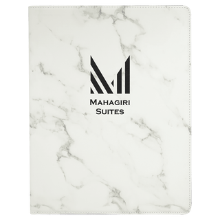 9 1/2" x 12" White Marble Laserable Leatherette Portfolio with Notepad