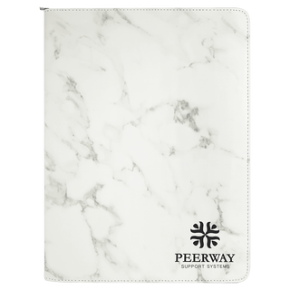 9 1/2" x 12" White Marble with Zipper Leatherette Portfolio with Notepad