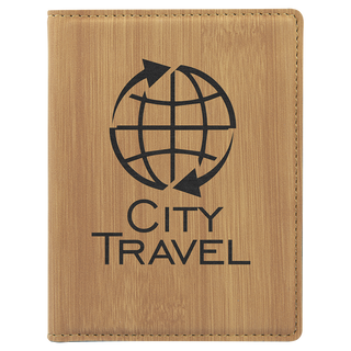 4 1/4" x 5 1/2" Bamboo Laserable Leatherette Passport Holder