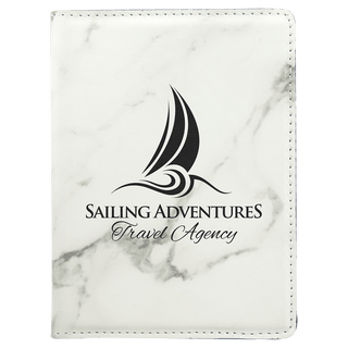 4 1/4" x 5 1/2" White Marble Laserable Leatherette Passport Holder