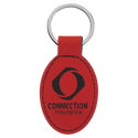Red 3" x 1 3/4" Laserable Leatherette Oval Keychain