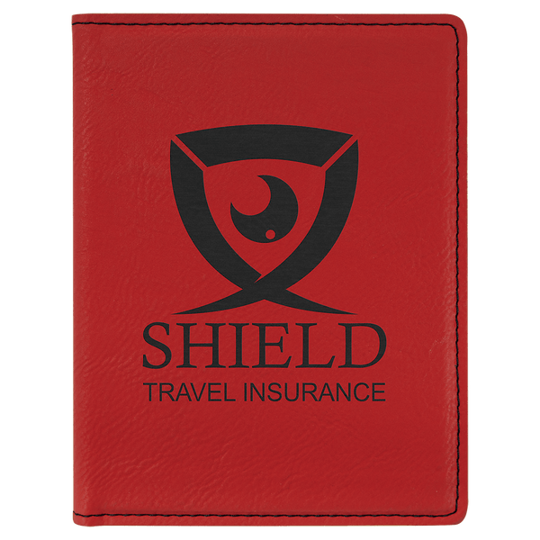Red 4 1/4" x 5 1/2" Laserable Leatherette Passport Holder