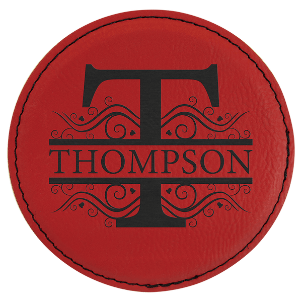 Red 4" Round Laserable Leatherette Coaster