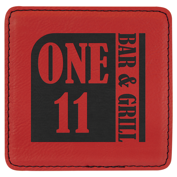 Red 4" x 4" Square Laserable Leatherette 6-Coaster Set