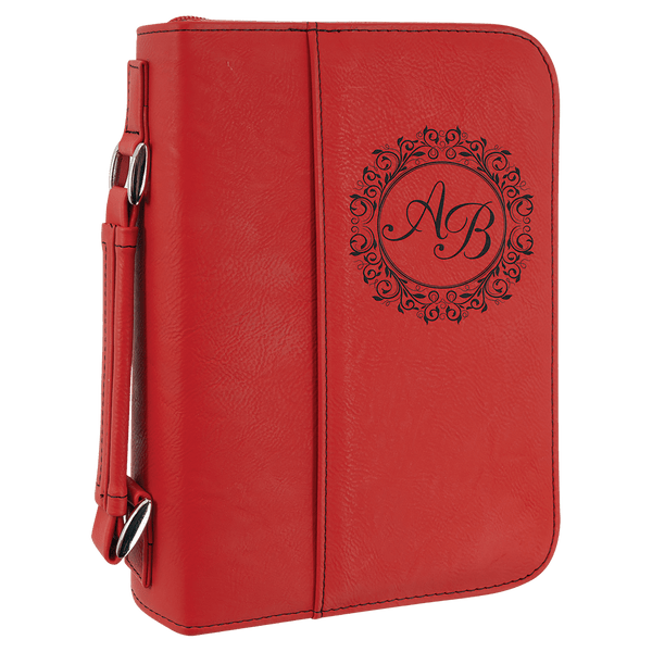 Red 6 3/4" x 9 1/4" Leatherette Book/Bible Cover with Handle & Zipper