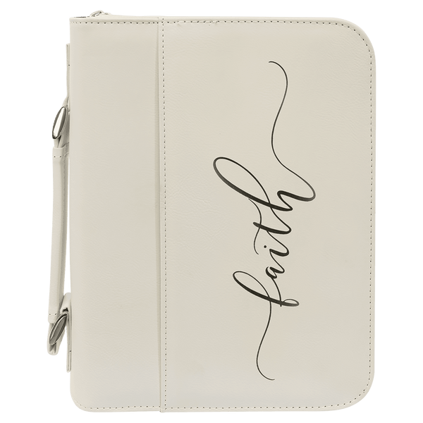 White 7 1/2" x 10 3/4" Leatherette Book/Bible Cover with Handle & Zipper